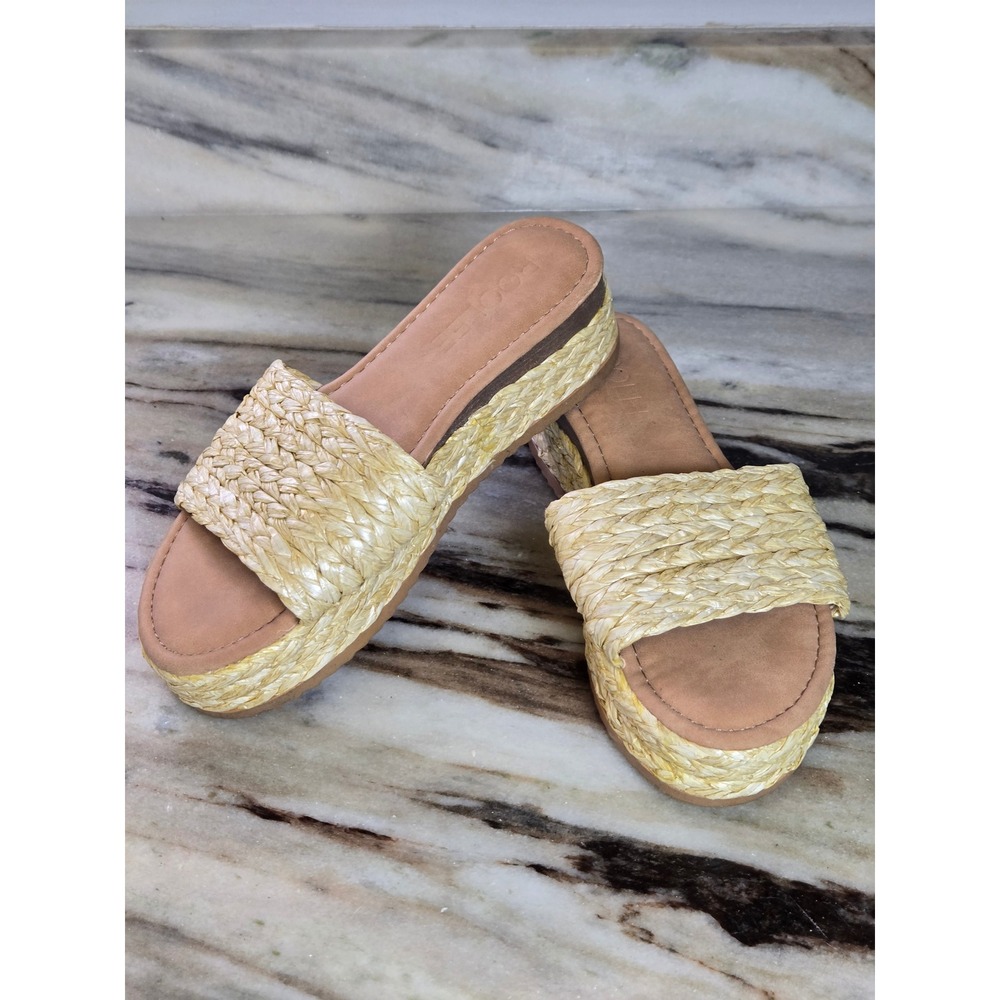 Roolee Woven Straw Platform Slide Sandals Natural Tan Braided Raffia Size 7.5